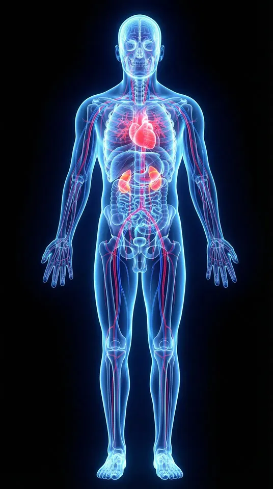 Anatomical illustration highlighting the thirteen body systems covered by the Live Full Blueprint